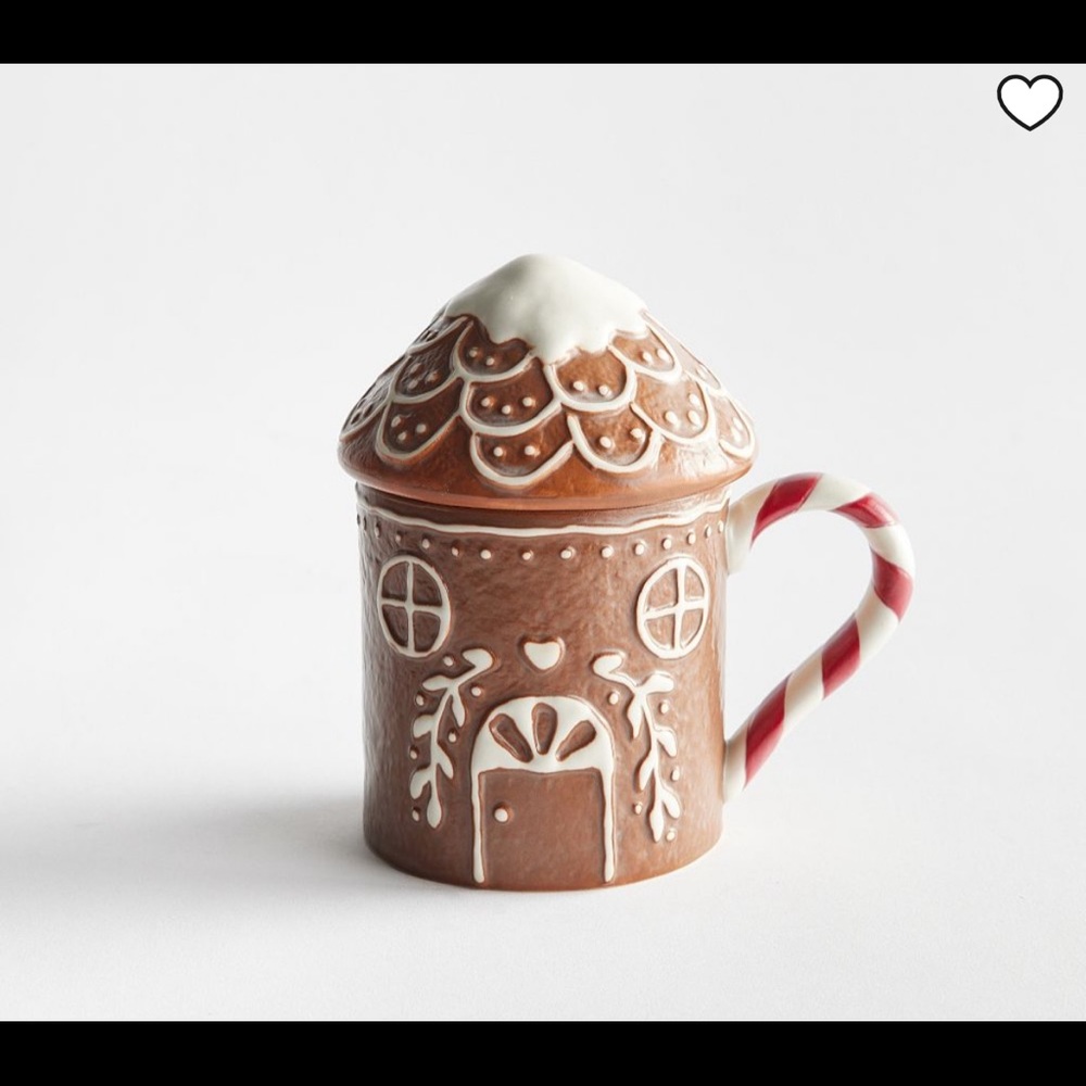Pottery Barn Gingerbread house mug with a lid
